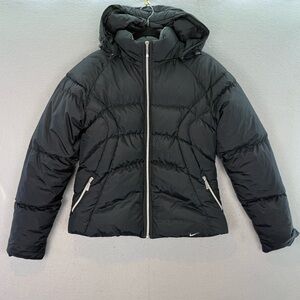Nike Y2K vintage big girls black down puffer jacket
 grey tag  full zip coat L